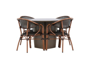 Matgrupp Utomhus Santa 120 cm Rund med 4 Vila Real Utestolar - Brun - Utemöbler & utemiljö - Utegrupp - Matgrupp utomhus