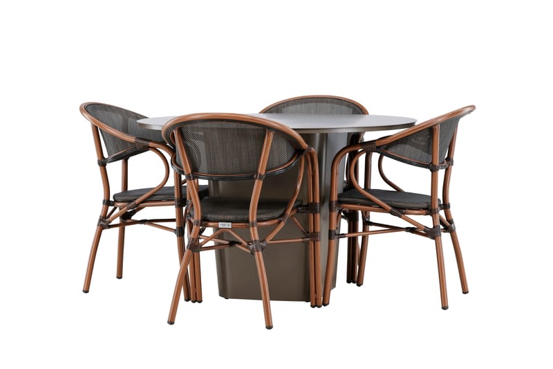 Matgrupp Utomhus Santa 120 cm Rund med 4 Vila Real Utestolar - Brun - Utemöbler & utemiljö - Utegrupp - Matgrupp utomhus