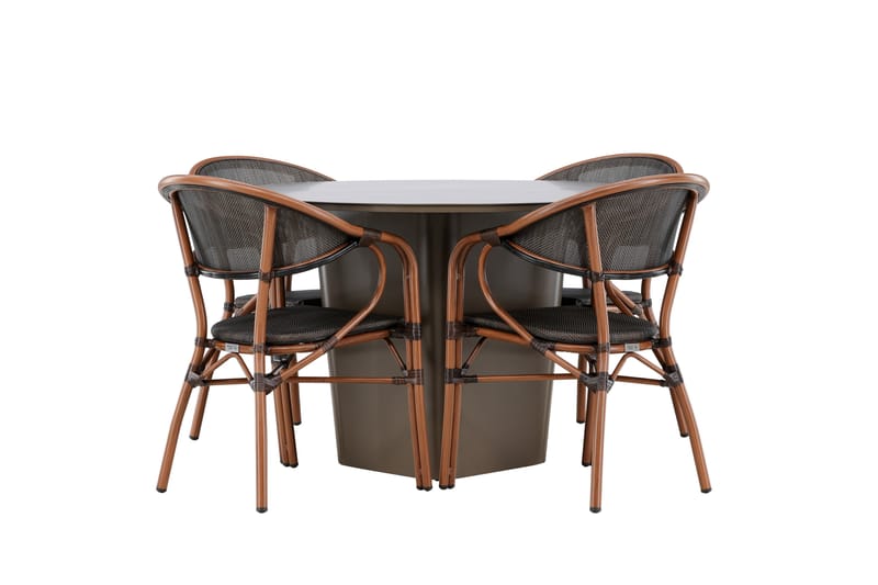 Matgrupp Utomhus Santa 120 cm Rund med 4 Vila Real Utestolar - Brun - Utemöbler & utemiljö - Utegrupp - Matgrupp utomhus