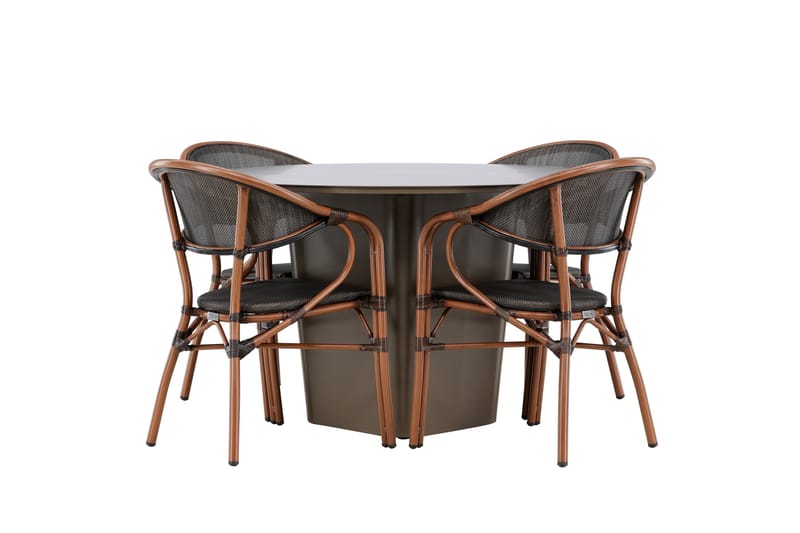 Matgrupp Utomhus Santa 120 cm Rund med 4 Vila Real Utestolar - Brun - Utemöbler & utemiljö - Utegrupp - Matgrupp utomhus