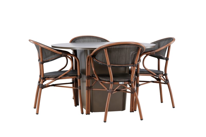 Matgrupp Utomhus Santa 120 cm Rund med 4 Vila Real Utestolar - Brun - Utemöbler & utemiljö - Utegrupp - Matgrupp utomhus