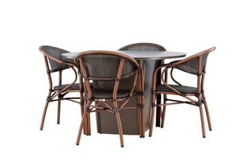 Matgrupp Utomhus Santa 120 cm Rund med 4 Vila Real Utestolar - Brun - Utemöbler & utemiljö - Utegrupp - Matgrupp utomhus