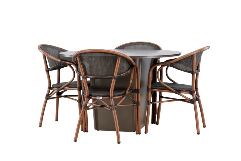 Matgrupp Utomhus Santa 120 cm Rund med 4 Vila Real Utestolar - Brun - Utemöbler & utemiljö - Utegrupp - Matgrupp utomhus