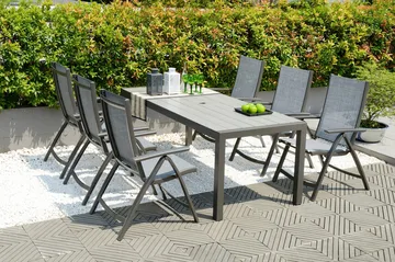 Solana Matgrupp Utomhus 201 cm + 6 Positionsstolar - Grå - Utemöbler & utemiljö - Utegrupp - Matgrupp utomhus