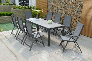 Solana Matgrupp Utomhus 201 cm + 8 Positionsstolar - Grå - Utemöbler & utemiljö - Utegrupp - Matgrupp utomhus