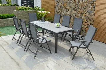 Solana Matgrupp Utomhus 201 cm + 8 Positionsstolar - Grå - Utemöbler & utemiljö - Utegrupp - Matgrupp utomhus