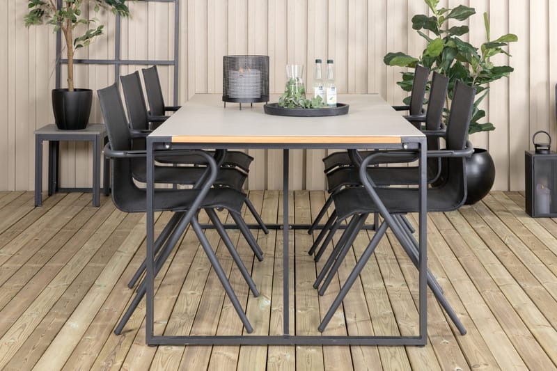 Texas Matgrupp Utomhus 200cm + 6 Alina Matstolar - Svart/Grå - Utemöbler & utemiljö - Utegrupp - Matgrupp utomhus