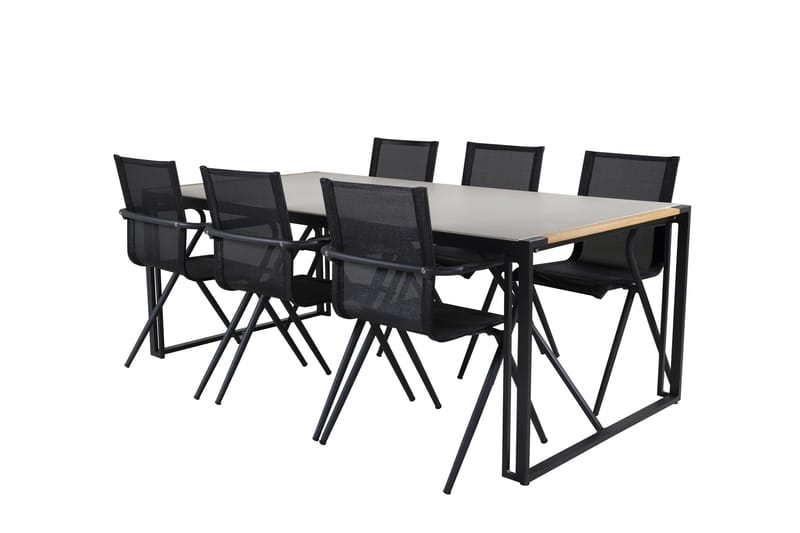 Texas Matgrupp Utomhus 200cm + 6 Alina Matstolar - Svart/Grå - Utemöbler & utemiljö - Utegrupp - Matgrupp utomhus