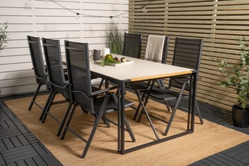 Texas Matgrupp Utomhus 200cm + 6 Break Positionsstolar - Svart/Grå - Utemöbler & utemiljö - Utegrupp - Matgrupp utomhus