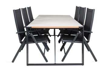 Texas Matgrupp Utomhus 200cm + 6 Break Positionsstolar - Svart/Grå - Utemöbler & utemiljö - Utegrupp - Matgrupp utomhus