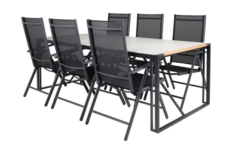 Texas Matgrupp Utomhus 200cm + 6 Break Positionsstolar - Svart/Grå - Utemöbler & utemiljö - Utegrupp - Matgrupp utomhus