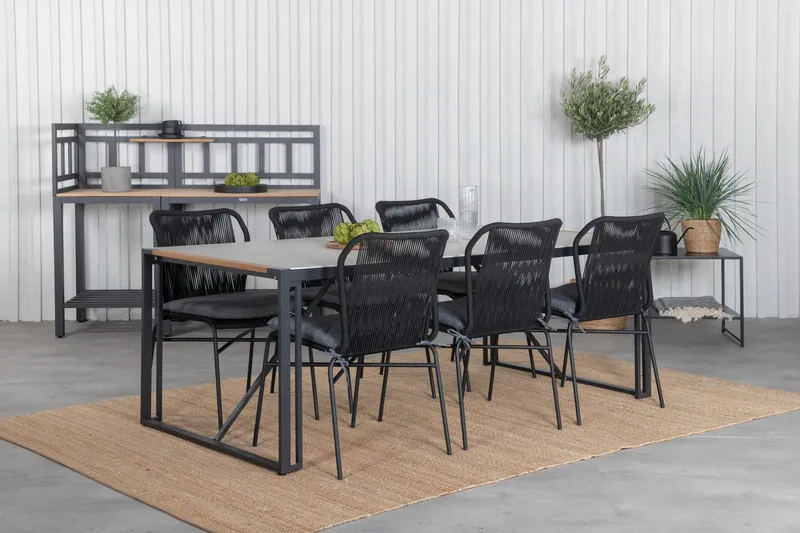 Texas Matgrupp Utomhus 200cm + 6 Julian Matstolar, Svart/Grå