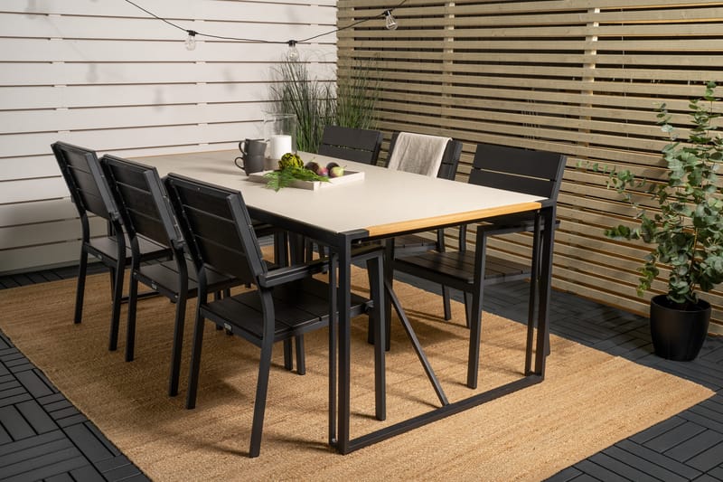 Texas Matgrupp Utomhus 200cm + 6 Levels Matstolar - Svart - Utemöbler & utemiljö - Utegrupp - Matgrupp utomhus