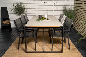 Texas Matgrupp Utomhus 200cm + 6 Levels Matstolar - Svart - Utemöbler & utemiljö - Utegrupp - Matgrupp utomhus