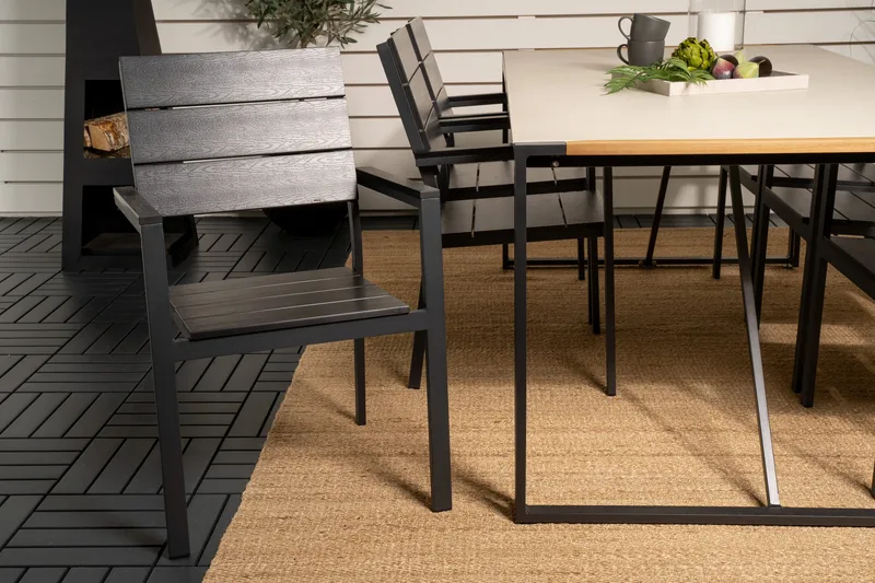 Texas Matgrupp Utomhus 200cm + 6 Levels Matstolar - Svart - Utemöbler & utemiljö - Utegrupp - Matgrupp utomhus