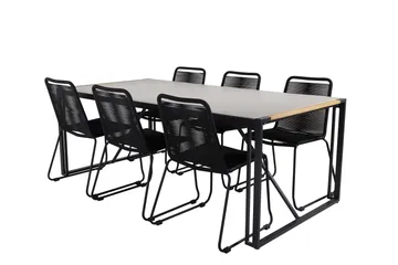 Texas Matgrupp Utomhus 200cm + 6 Lindos Stapelbara Matstolar - Svart - Utemöbler & utemiljö - Utegrupp - Matgrupp utomhus