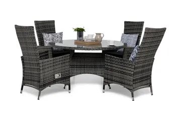 Thor Matgrupp Ø140 + 4 Jenny Ställbar Fåtölj m Dyna - Grå - Utemöbler & utemiljö - Utegrupp - Matgrupp utomhus