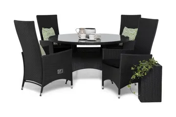 Thor Matgrupp Ø140 + 4 Jenny Ställbar Fåtölj m Dyna - Svart - Utemöbler & utemiljö - Utegrupp - Matgrupp utomhus