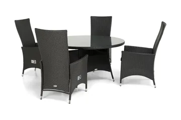 Thor Matgrupp Ø140 + 4 Jenny Ställbar Fåtölj - Svart - Utemöbler & utemiljö - Utegrupp - Matgrupp utomhus