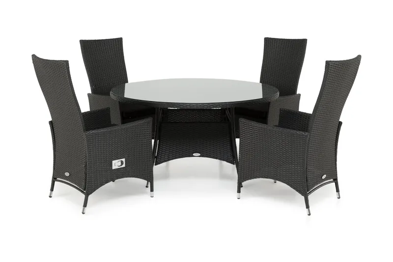 Thor Matgrupp Ø140 + 4 Jenny Ställbar Fåtölj, Svart