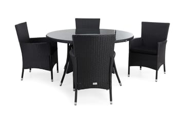 Thor Matgrupp Ø140 + 4 Thor Fåtölj m Dyna - Svart/Svart/Svart - Utemöbler & utemiljö - Utegrupp - Matgrupp utomhus