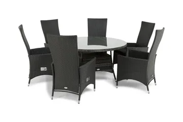 Thor Matgrupp Ø140 + 6 Jenny Ställbar Fåtölj - Grå/Svart - Utemöbler & utemiljö - Utegrupp - Matgrupp utomhus