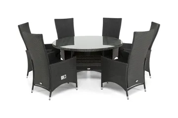 Thor Matgrupp Ø140 + 6 Jenny Ställbar Fåtölj - Grå/Svart - Utemöbler & utemiljö - Utegrupp - Matgrupp utomhus