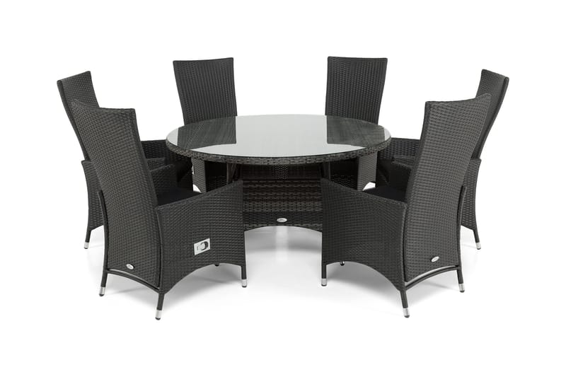 Thor Matgrupp Ø140 + 6 Jenny Ställbar Fåtölj, Grå/Svart