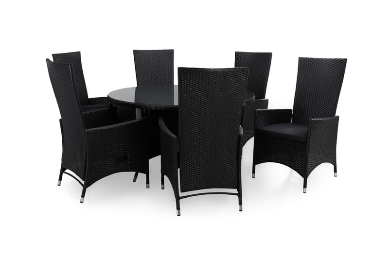 Thor Matgrupp Ø140 + 6 Jenny Ställbar Fåtölj m Dyna, Svart/Svart/Grå