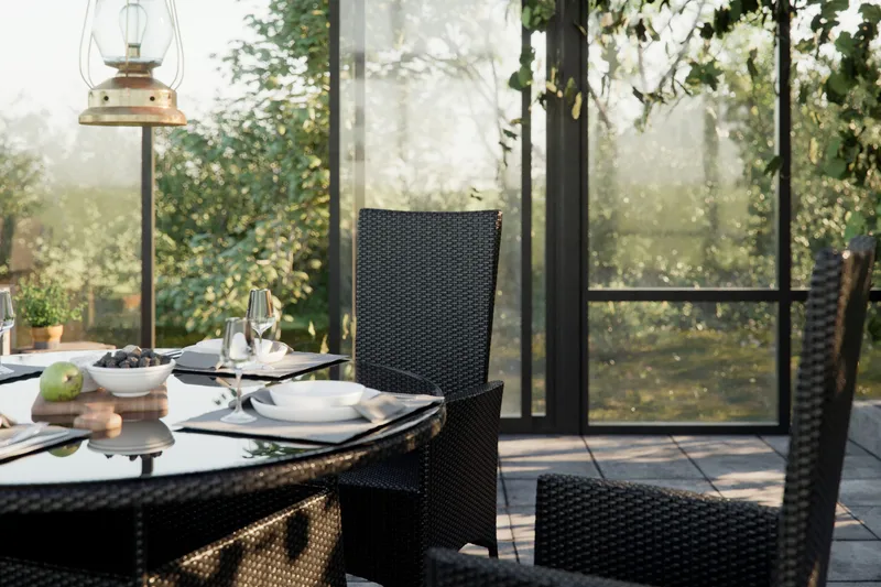 Thor Matgrupp Ø140 + 6 Jenny Ställbar Fåtölj m Dyna - Svart/Svart/Svart - Utemöbler & utemiljö - Utegrupp - Matgrupp utomhus