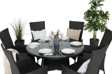 Thor Matgrupp Ø140 + 6 Jenny Ställbar Fåtölj - Svart - Utemöbler & utemiljö - Utegrupp - Matgrupp utomhus