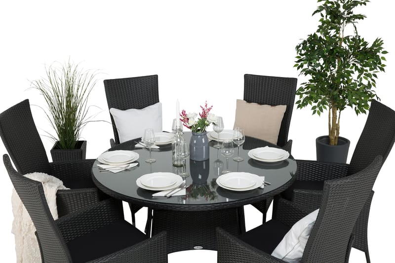 Thor Matgrupp Ø140 + 6 Jenny Ställbar Fåtölj - Svart - Utemöbler & utemiljö - Utegrupp - Matgrupp utomhus