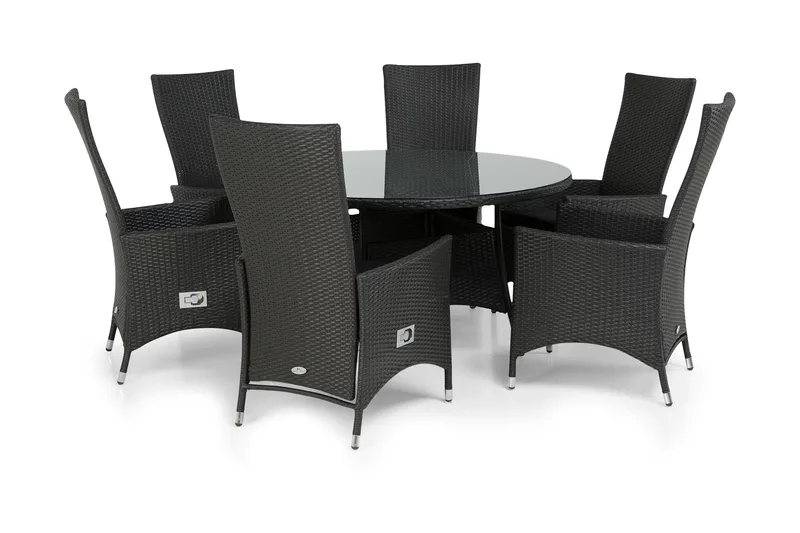 Thor Matgrupp Ø140 + 6 Jenny Ställbar Fåtölj - Svart - Utemöbler & utemiljö - Utegrupp - Matgrupp utomhus