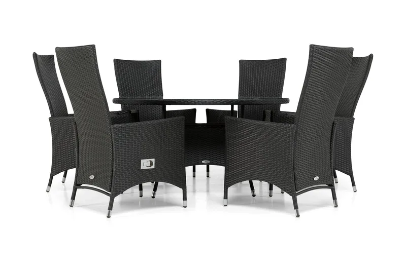 Thor Matgrupp Ø140 + 6 Jenny Ställbar Fåtölj, Svart