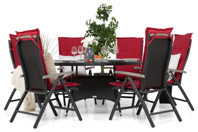 Thor Matgrupp Ø140 + 6 Monaco Lyx Positionsstol - Svart/Svart - Utemöbler & utemiljö - Utegrupp - Matgrupp utomhus