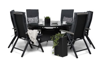 Thor Matgrupp Ø140 + 6 Monaco Lyx Positionsstol m Dyna - Svart/Svart/Grå - Utemöbler & utemiljö - Utegrupp - Matgrupp utomhus