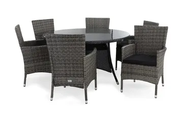 Thor Matgrupp Ø140 + 6 Thor Fåtölj m Dyna - Svart/Grå/Svart - Utemöbler & utemiljö - Utegrupp - Matgrupp utomhus