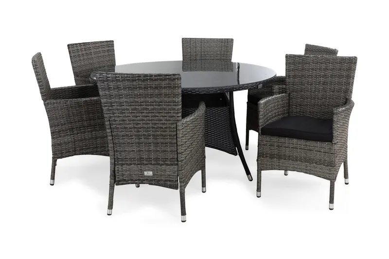 Thor Matgrupp Ø140 + 6 Thor Fåtölj m Dyna - Svart/Grå/Svart - Utemöbler & utemiljö - Utegrupp - Matgrupp utomhus