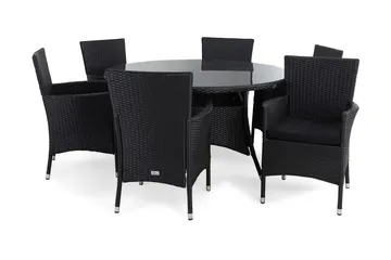 Thor Matgrupp Ø140 + 6 Thor Fåtölj m Dyna - Svart/Svart/Svart - Utemöbler & utemiljö - Utegrupp - Matgrupp utomhus