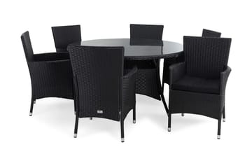 Thor Matgrupp Ø140 + 6 Thor Fåtölj m Dyna - Svart/Svart/Svart - Utemöbler & utemiljö - Utegrupp - Matgrupp utomhus