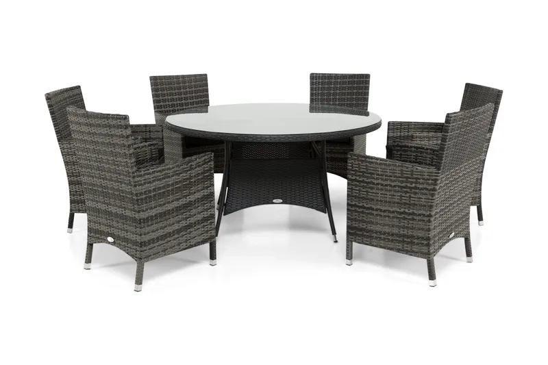 Thor Matgrupp Ø140 + 6 Thor Fåtölj - Svart/Grå - Utemöbler & utemiljö - Utegrupp - Matgrupp utomhus