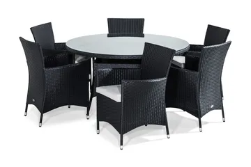 Thor Matgrupp 140 cm Rund inkl 6 Fåtöljer - Svart - Utemöbler & utemiljö - Utegrupp - Matgrupp utomhus