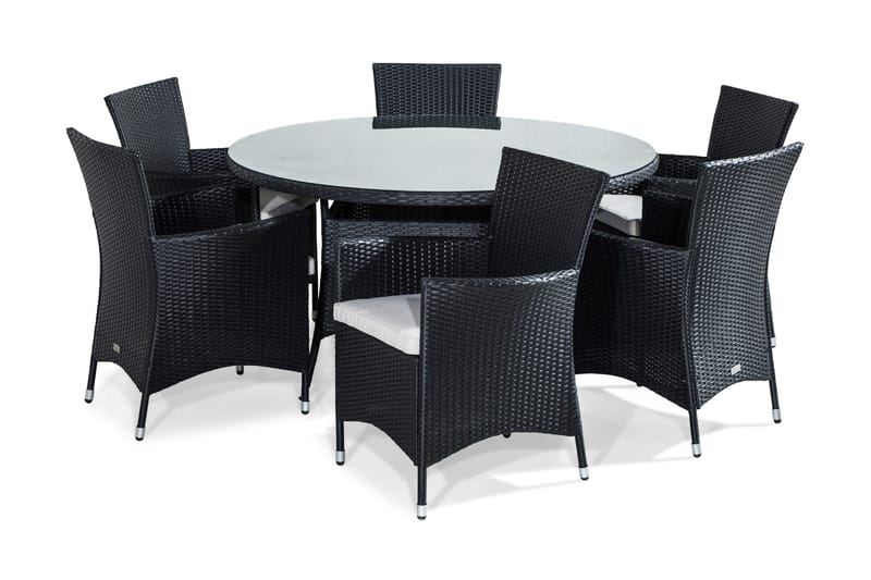 Thor Matgrupp 140 cm Rund inkl 6 Fåtöljer, Svart