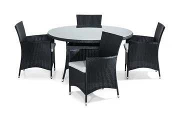 Thor Matgrupp 140 Rund + 4 Thor Fåtölj m Dyna - Svart/Grå - Utemöbler & utemiljö - Utegrupp - Matgrupp utomhus