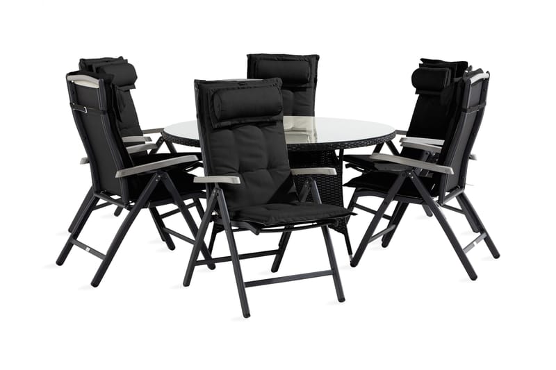 Thor Matgrupp 140 Rund + 6 Monaco Positionsstol m Dyna, Svart/Grå
