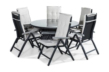 Thor Matgrupp 140 Rund + 6 Monaco Positionsstol m Dyna - Svart/Grå/Vit - Utemöbler & utemiljö - Utegrupp - Matgrupp utomhus
