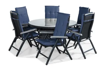Thor Matgrupp 140 Rund + 6 Monaco Positionsstol m Dyna - Svart/Grå/Blå - Utemöbler & utemiljö - Utegrupp - Matgrupp utomhus