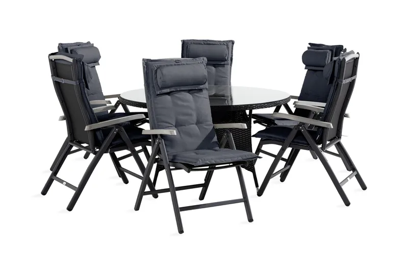 Thor Matgrupp 140 Rund + 6 Monaco Positionsstol m Dyna - Svart/Grå - Utemöbler & utemiljö - Utegrupp - Matgrupp utomhus