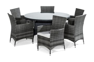 Thor Matgrupp 140 Rund + 6 Thor Fåtölj m Dyna - Svart/Grå - Utemöbler & utemiljö - Utegrupp - Matgrupp utomhus