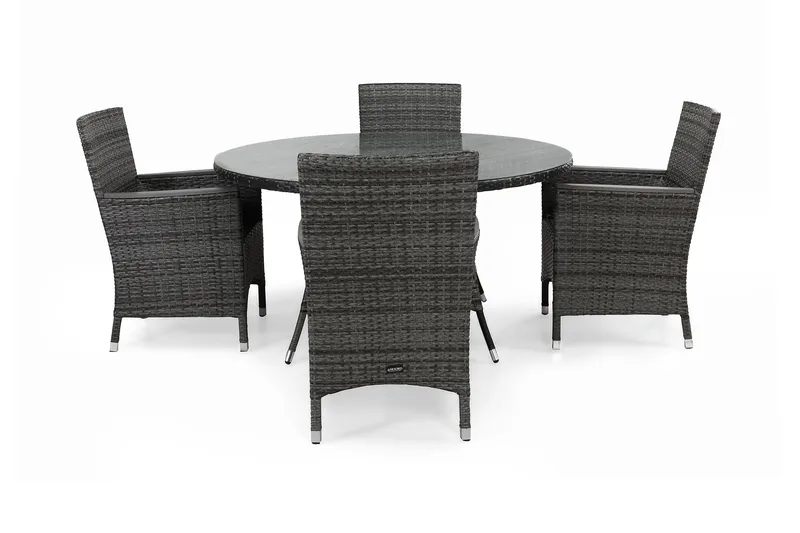Thor Matgrupp Utomhus Ø140 + 4 Fåtölj Lyx m Armstöd, Grå/Aintwood